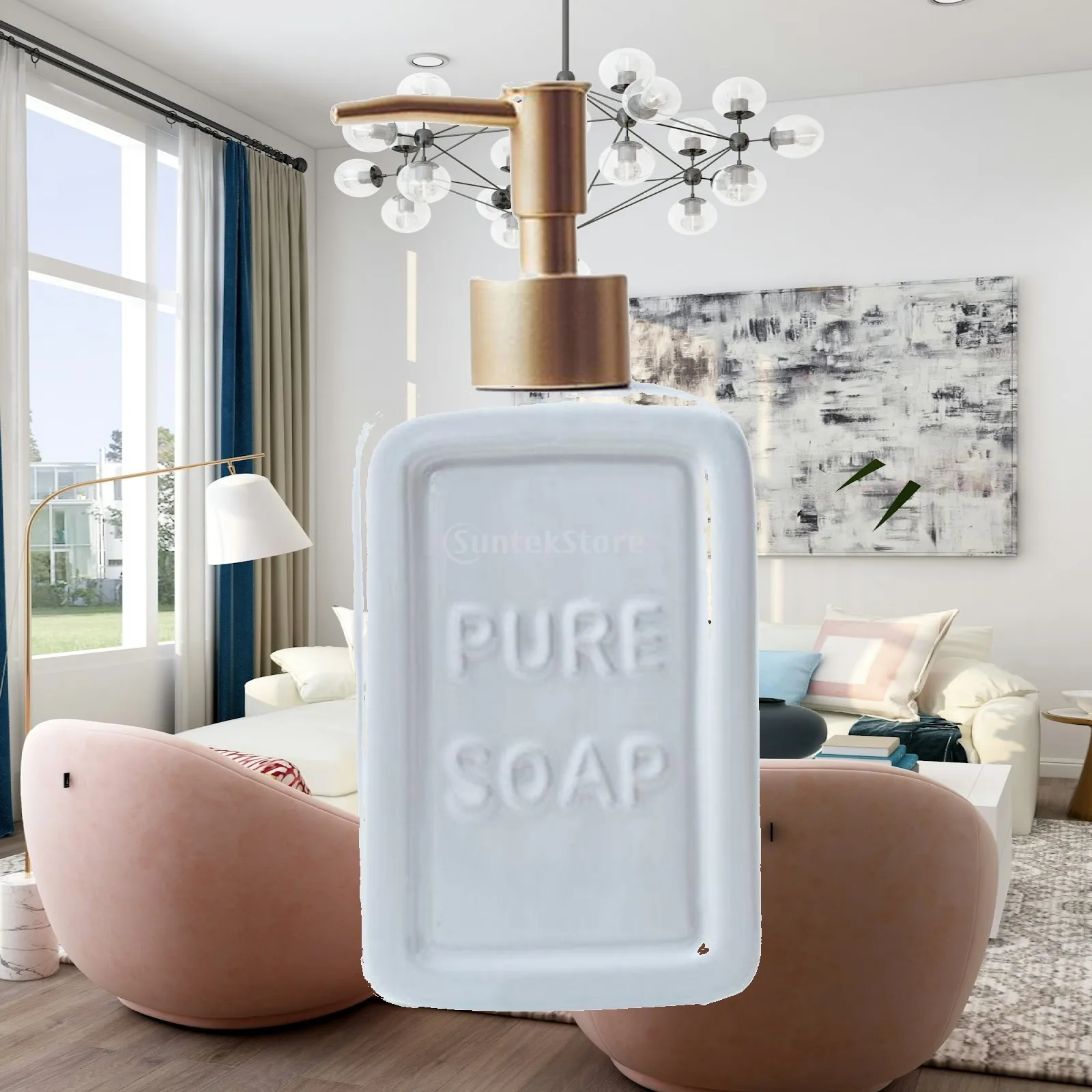 Refillable Hand Soap Dispenser Bottle Ceramic Pump Holder for Hotel Restroom and Home Liquid Soap