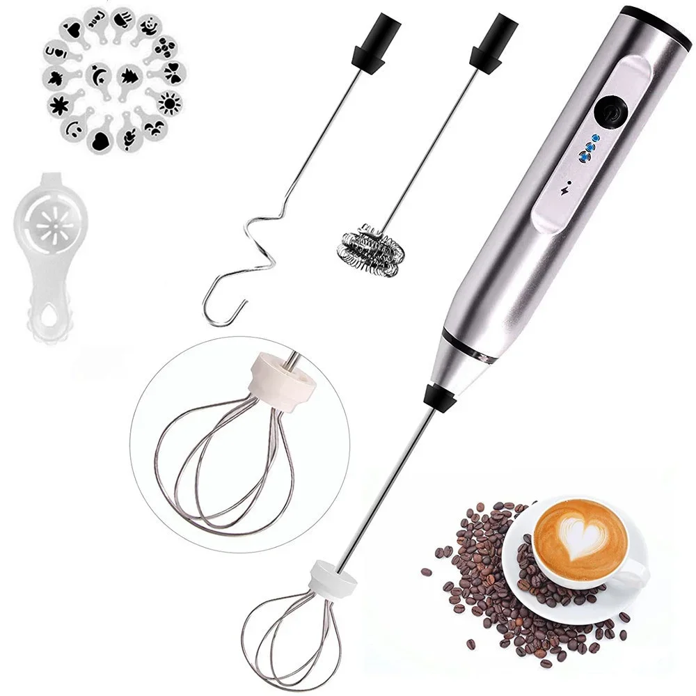 Misturador elétrico de 3 velocidades, batedor de leite, liquidificador manual, agitador, recarregável por usb, mini batedor de espuma para cappuccino, chocolate