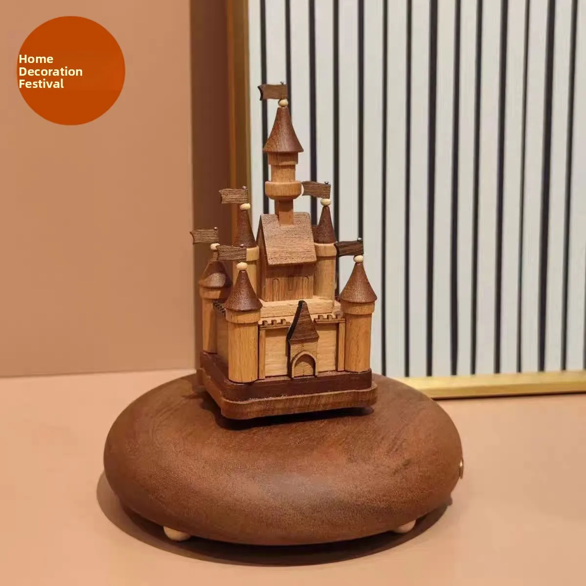 

Вращающаяся музыкальная шкатулка-замок, декоративная, в скандинавском и американском стиле середины века, деревянная, винтажная, ностальгическая, для домашнего декора, подарок