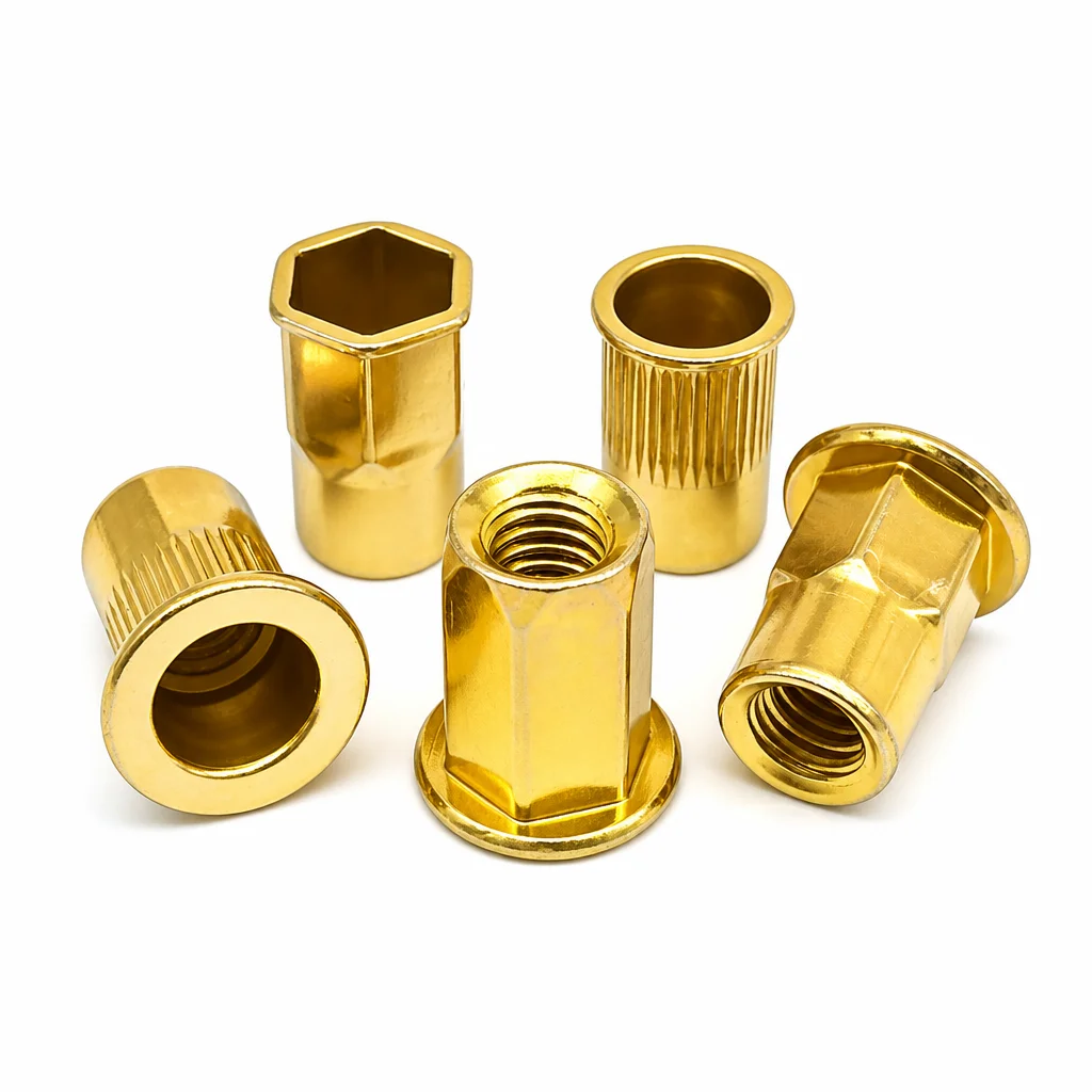 XLGYLPRO M3-M12 Carbon Steel Rivet Nut Yellow Zinc Plated Flat Countersunk Hex Threaded Insert Nuts