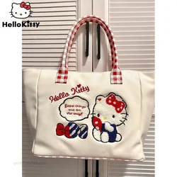 Sanrio Hello Kitty Tote Bags Embroidery Large Capacity Shoulder Bag Women Luxury Designer Handbags Student Female Casual Handbag