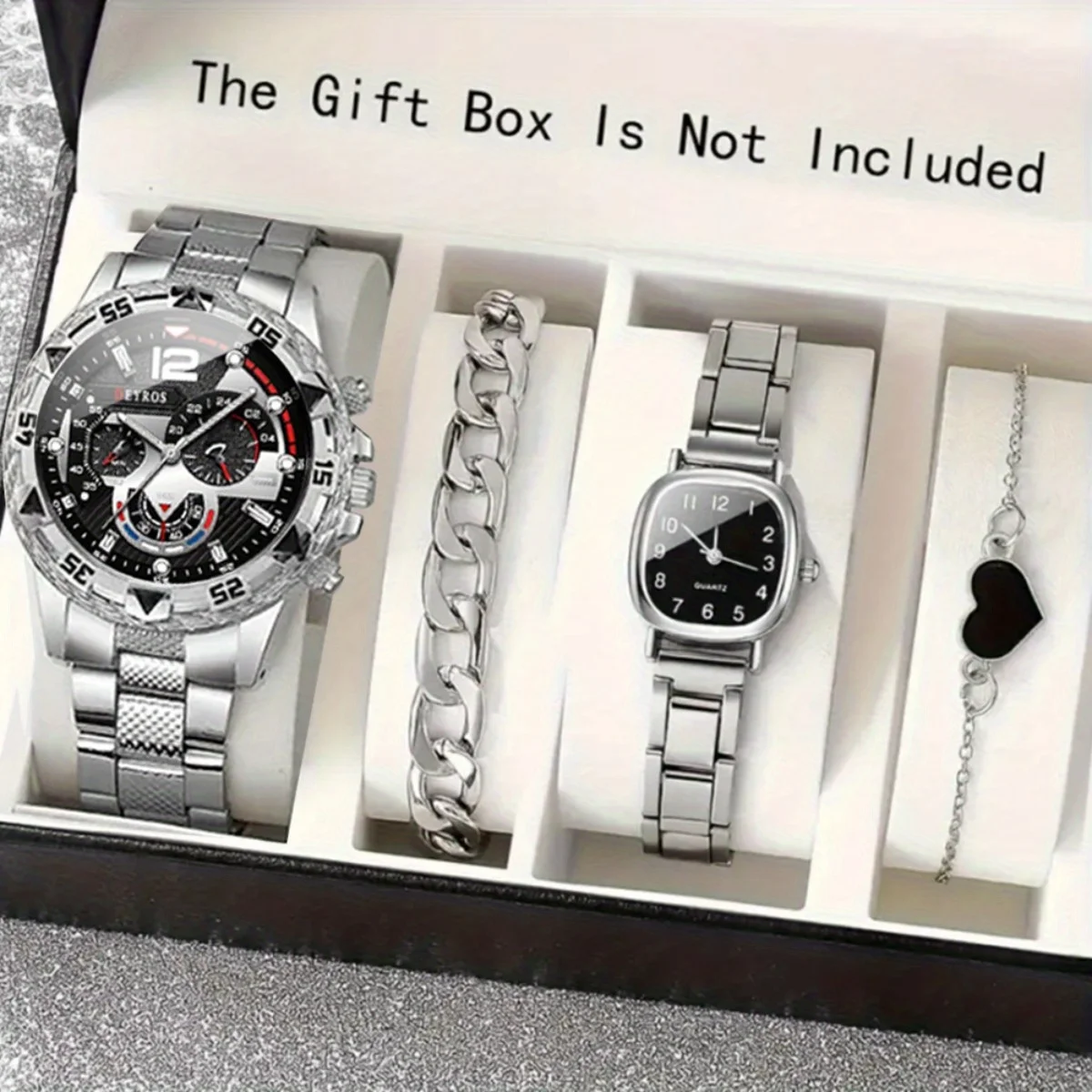 4 unids/set de relojes para parejas, reloj con movimiento de cuarzo con correa de acero inoxidable para hombres, Día de San Valentín, temporada de regreso a la escuela, regalo perfecto