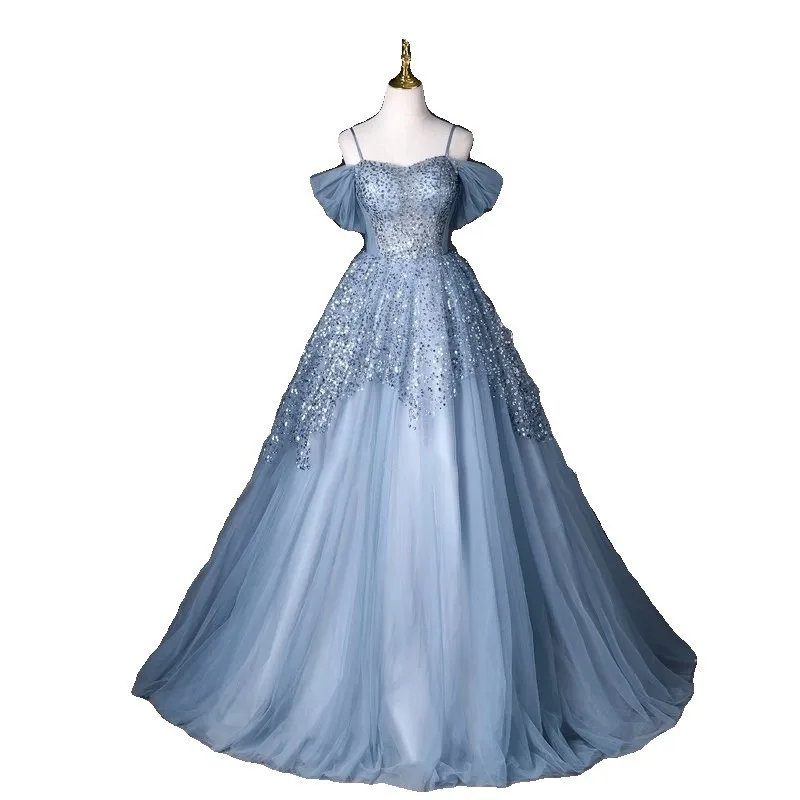 فستان سهرة من الشاش الخفيف الأوروبي والأمريكي الجديد، فستان الأميرة، هدية قادم من العمر، فحص فني راقي للغاية #6