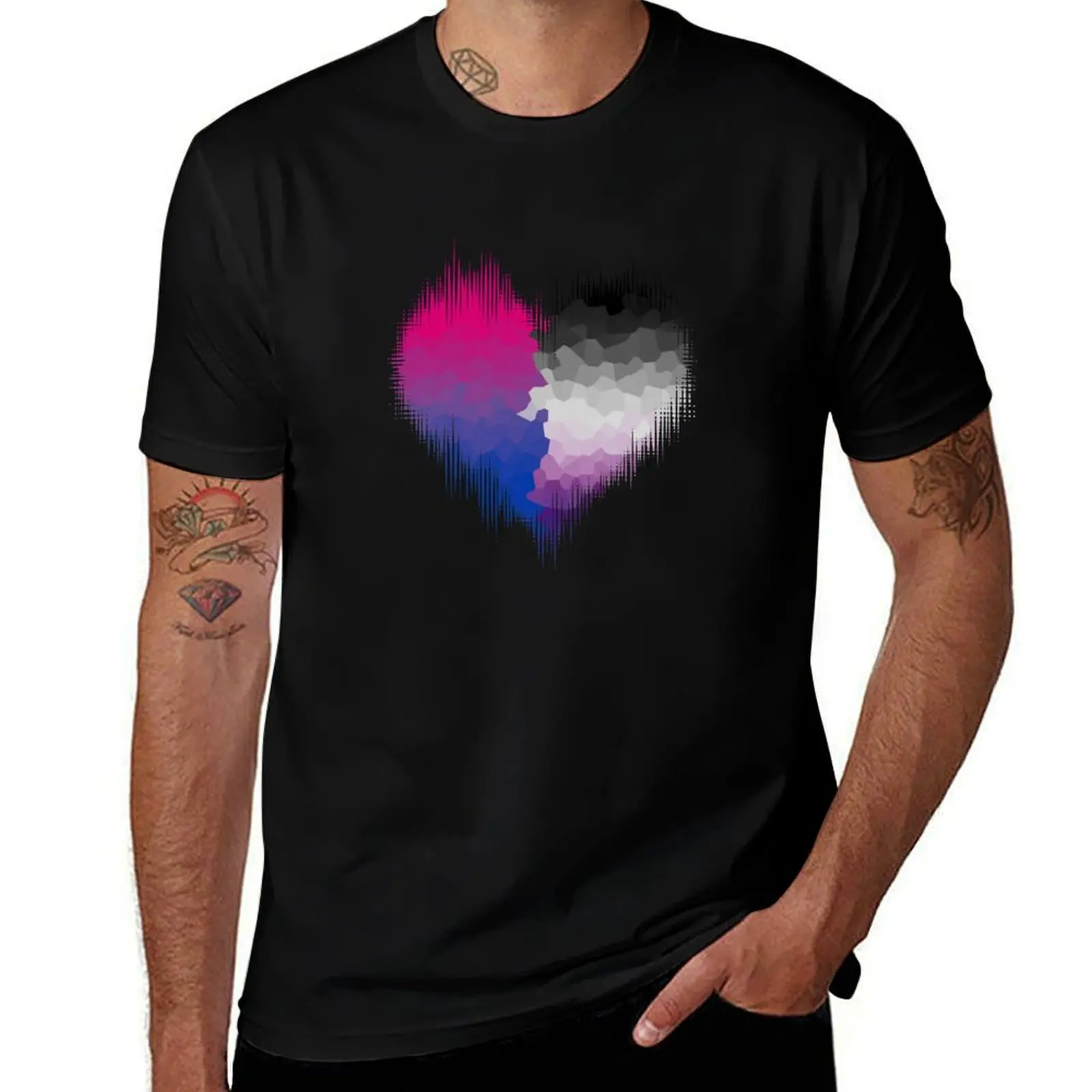 Asexual Biromantic Glitch Heart T-Shirt UV Sun Protection Tee Shirt T-Shirt