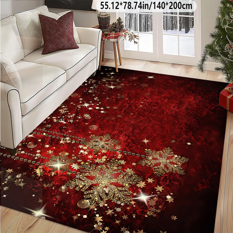 Crystal Velvet + Dot Plastic Backing 1pc Area Mat, Red Base Christmas Holiday Style Machine Washable Easy-Care Home Decor Sofa T