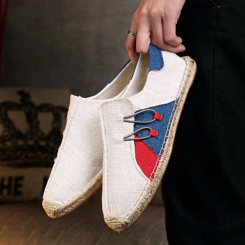 Summer Linen Breathable Casual Flats Shoes Mens Espadrilles Loafers Fashion Men Canvas Shoes Fisherman Shoe Driving Footwear