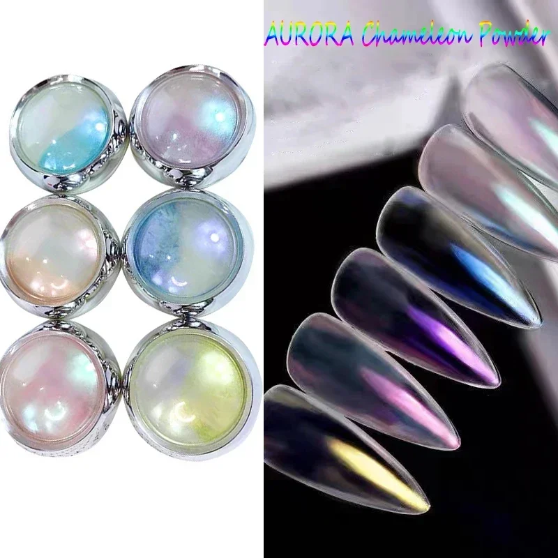 6pcs/Set Jelly Neon Rainbow Holographic Chameleon Powder Aurora Effect Iridescent Pigment Glitter Fine Nail Art Glitter Dust