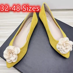 Women Beauty Classy White Rose Flower Retro Slip-On Flock Cloth Pointy Toe Ture to Fits Bridal Flat Ballet Shoes Yellow Green 48