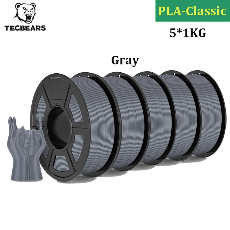 TECBEARS Hochgeschwindigkeits-Matt-PLA 3D-Drucker-Filament 5KG/5 Rollen PLA Classic Filament-Set Hohe Zähigkeit für 3D-Filament-Lager