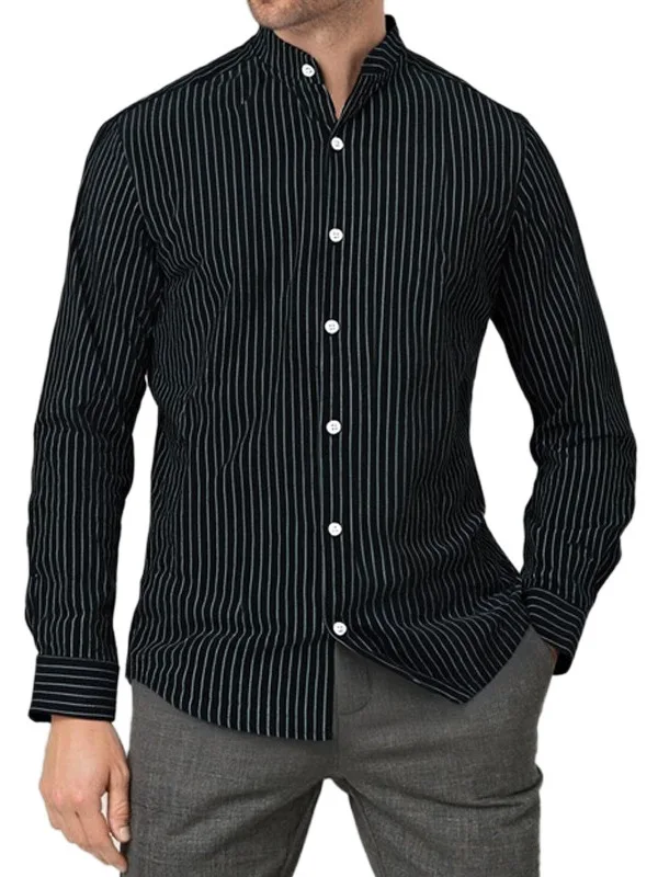 Men's Casual Striped Long Sleeve Shirt Lightweight Luxury Standard Fit Citywalk Breathable Cotton PU Leather No Brand Registered