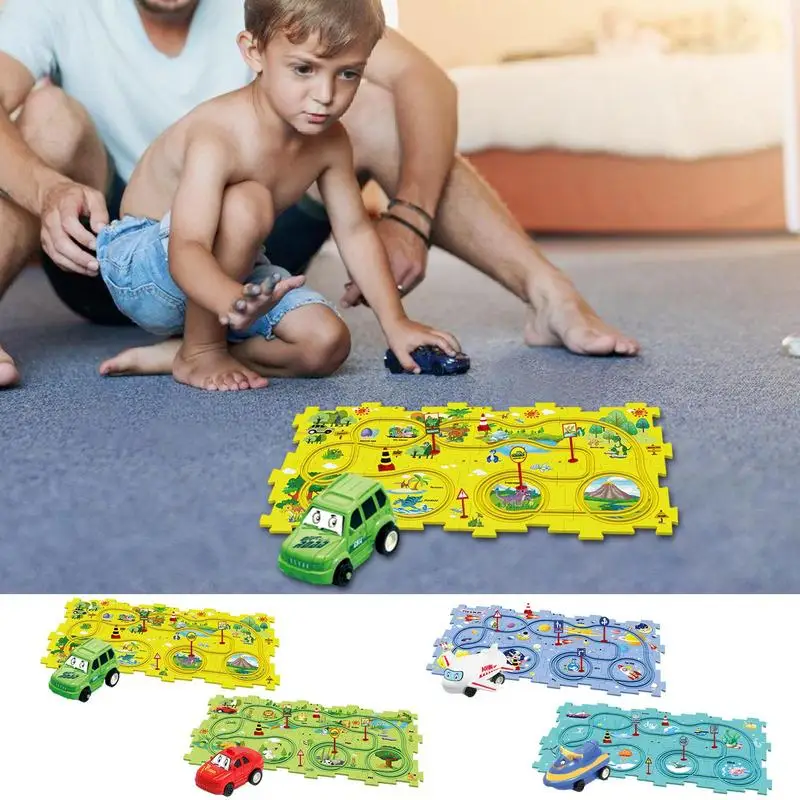 DIYs Assembling Electric Trolley Slot Car Track Puzzle Play Set Reusable Montessori Educational Race Track Toys Gift For Kids