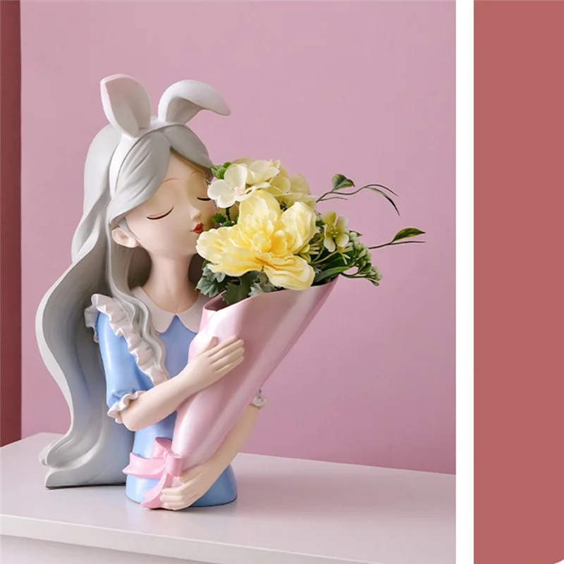 

Girl Statue Home Decor Vase Resin Model Storage Tray Living Room Flower Vases Craft Living Room Decoration Durable 22X32cm