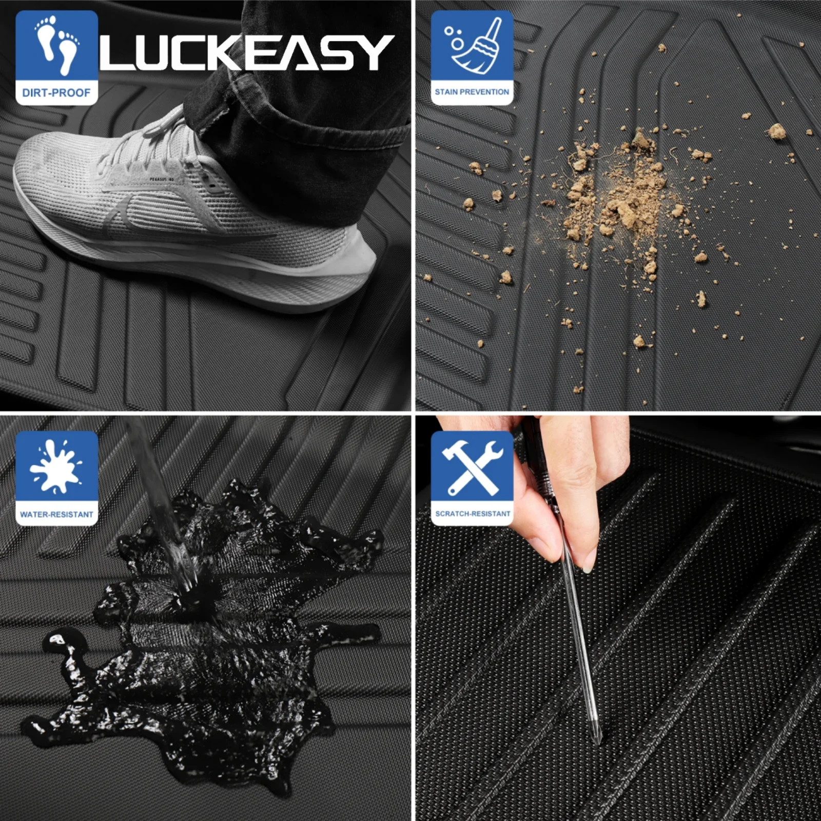 LUCKEASY Left Drive for Toyota RAV4 Hybrid 2026 Car Floor Mats Cargo Trunk Pad TPE 3D Waterproof All Weather Accessories Black
