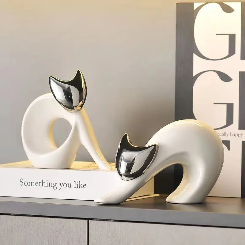 Simple and modern wealth attracting cat ornaments, ceramic light luxury high-end creative home furnishings