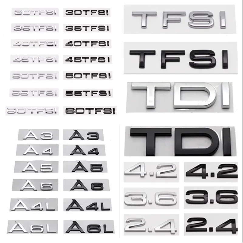 3D ABS car rear trunk logo sticker 2.0 3.0 4.0 30 35 40 45 50 55 60 TFSI TDI V6t 2.0T for Audi A1 A3 A4 A5 A6 A7 A8 Q2 Q3 Q5