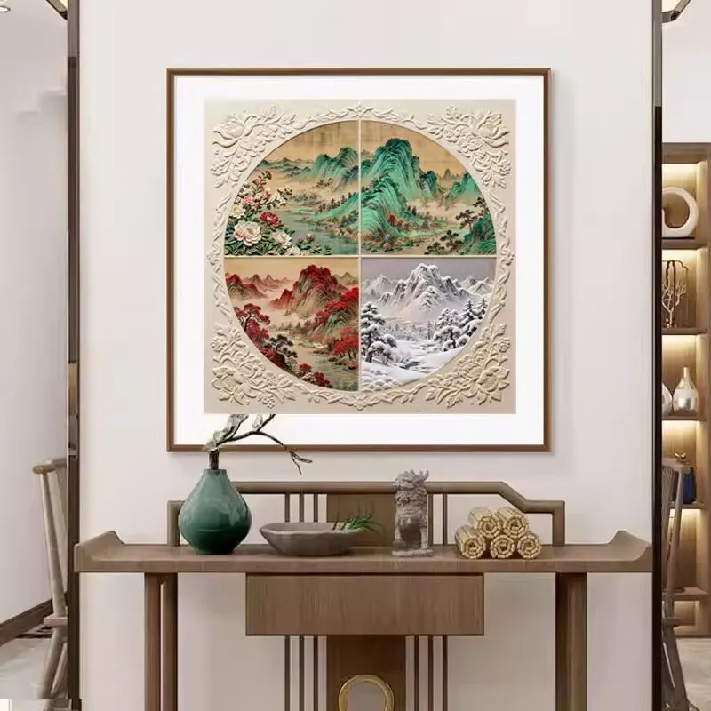 9CT 11ct 63x63cm Four Seasons Mountains Embroidery DIY Printed Kits Cross Stitch Thread Needlework With needles threads