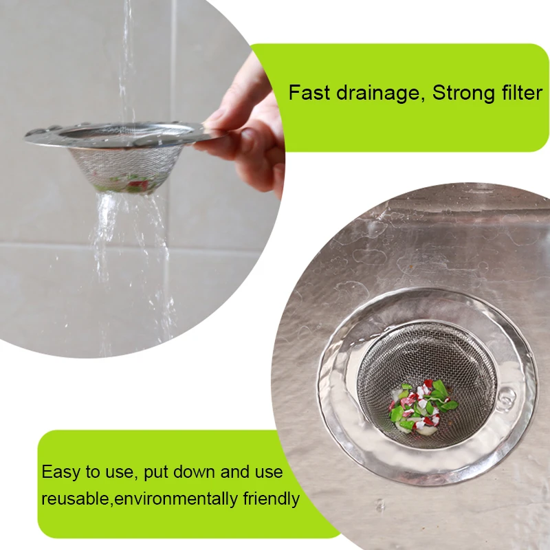 Filter wastafel dapur sisa sampah baja antikarat, penyaring jaring cuci sayur wastafel lantai saluran pembuangan antimemblokir