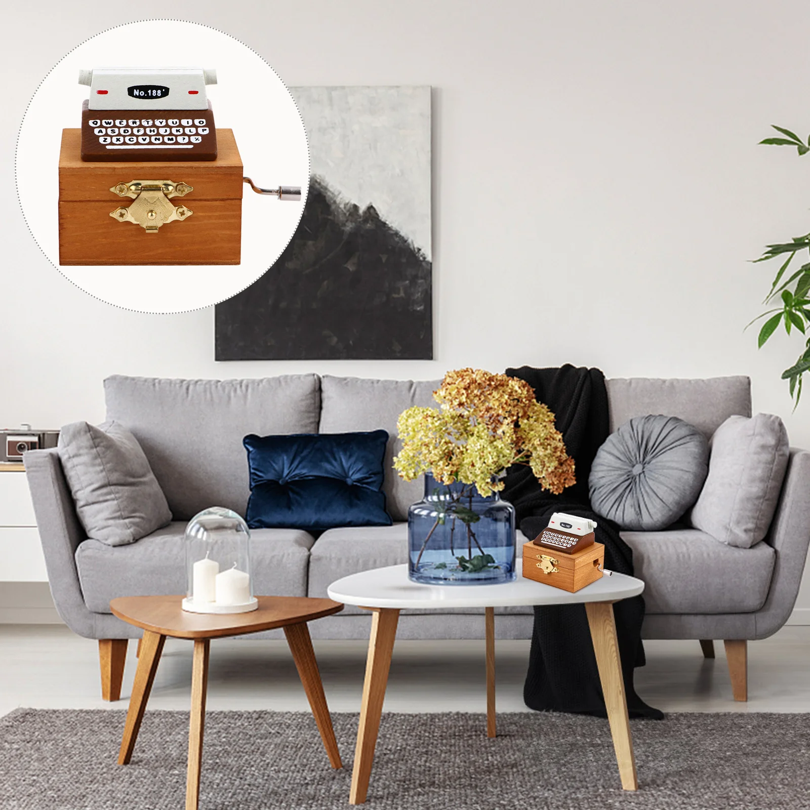 1pc Hand Typewriter Music Box Retro Wooden Manual Wind-Up Musical Gift For Kids Adults Christmas Birthday Mother'S Day Mini