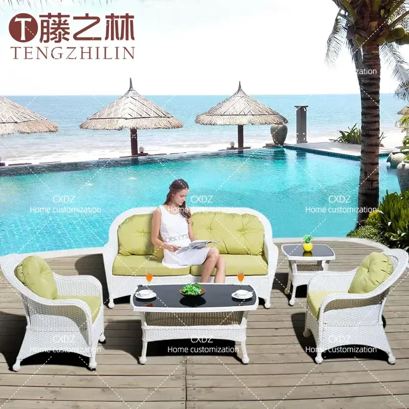 Outdoor Rattan Sofa Set Imitation Wicker Patio Furniture for Living Room Balcony Courtyard Leisure Seating Combination