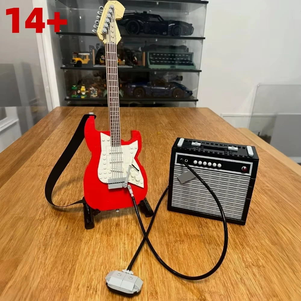 

2025 новая черная и красная старая версия 70-х годов, строительные блоки для гитары для мальчиков и девочек, подарок на день рождения, Рождество, Хэллоуин
