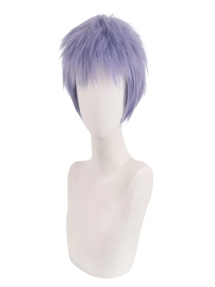 Parrucca cosplay anime boy da 1 pezzo con capelli corti e disordinati in grigio-blu-viola