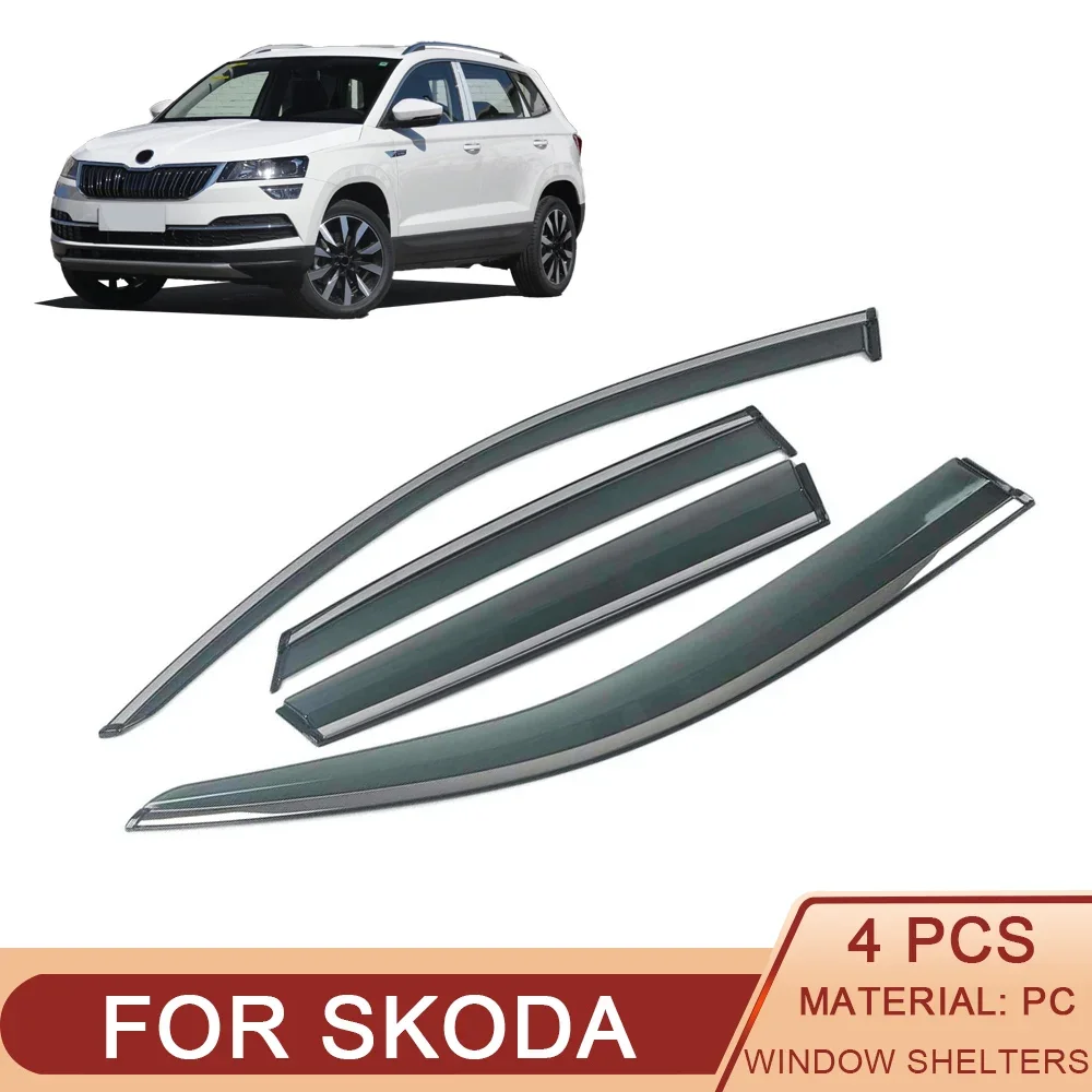 For Skoda Superb Fabia Kodiaq Karoq Octavia Yeti Car Window Sun Rain Shade Visors Shield Shelter Protector Cover Frame Sticker