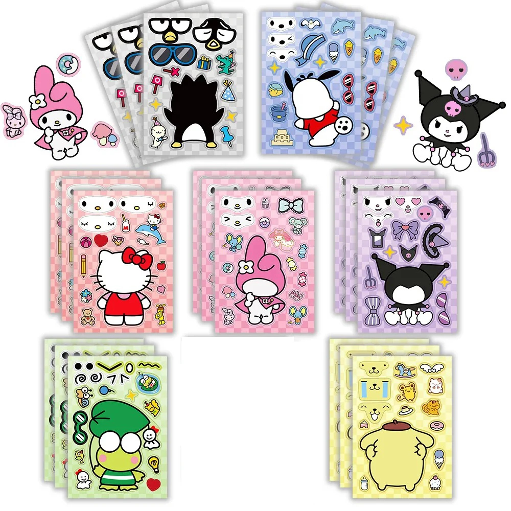 8/16 ورقة الأطفال جعل الوجه لغز ملصقات سانريو مرحبا كيتي كورومي ميلودي الاطفال لتقوم بها بنفسك تجميع بانوراما لعبة الاطفال اللعب الطرف #1