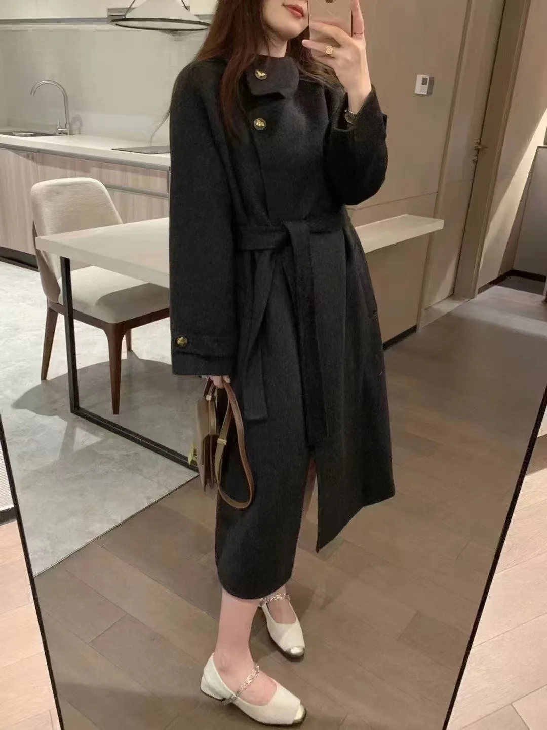 

2024 Mid-Length Autumn and Winter Hooded Double Sided Cotton Cashmere Coat Female 100% Wool Loose Thick Woolen Coat