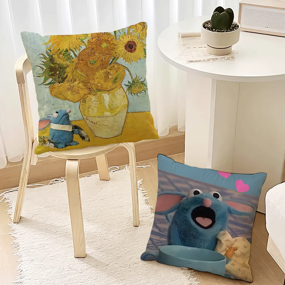 Cartoon T-Tutter Cute House meme Blue Mouse cushion For Bedroom Car Coffee Shop Room and Living Room Sofa Decorative PillowCover