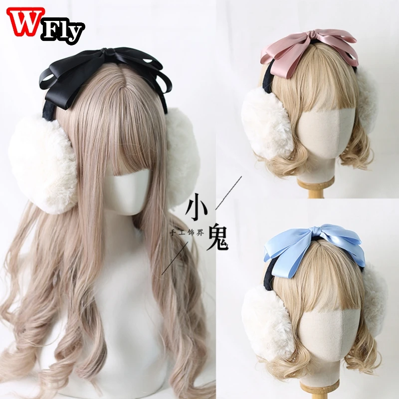 Bowknot Cute Spice Girl Sweet Lolita Earmuffs Plush Winter Warmth Woman Japanese y2k Everyday Versatile