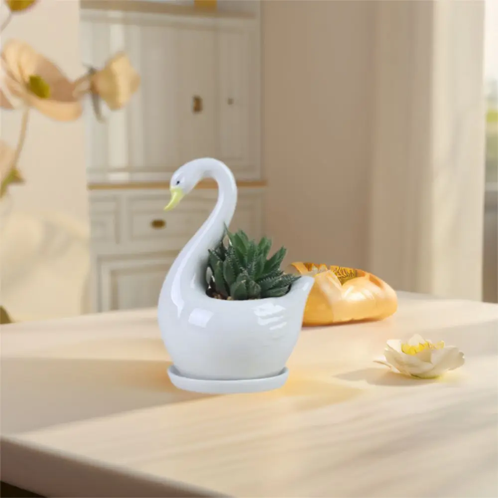 

Керамический цветочный горшок с белым лебедем, креативный милый горшок для растений, имитация персонализированного гидропонного держателя для цветов для гостиной