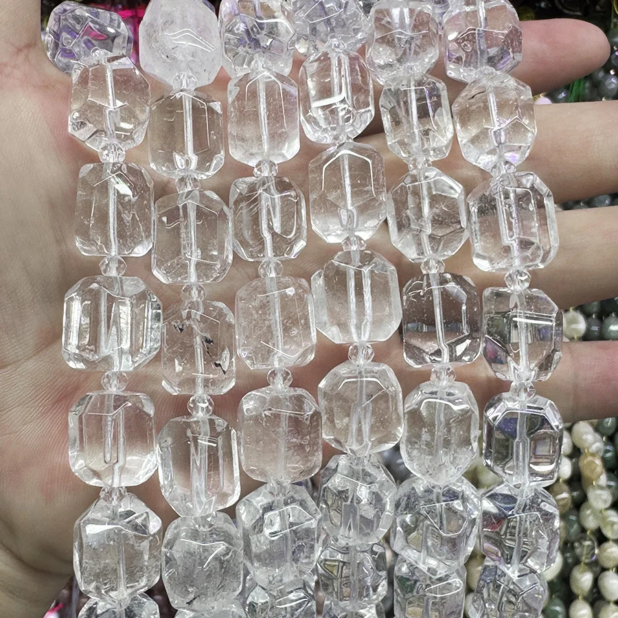 Natural White Crystal Conformal Section Lrregular Faceted Loose For Jewelry Making DIY Necklace Bracelet 15''12-16mm