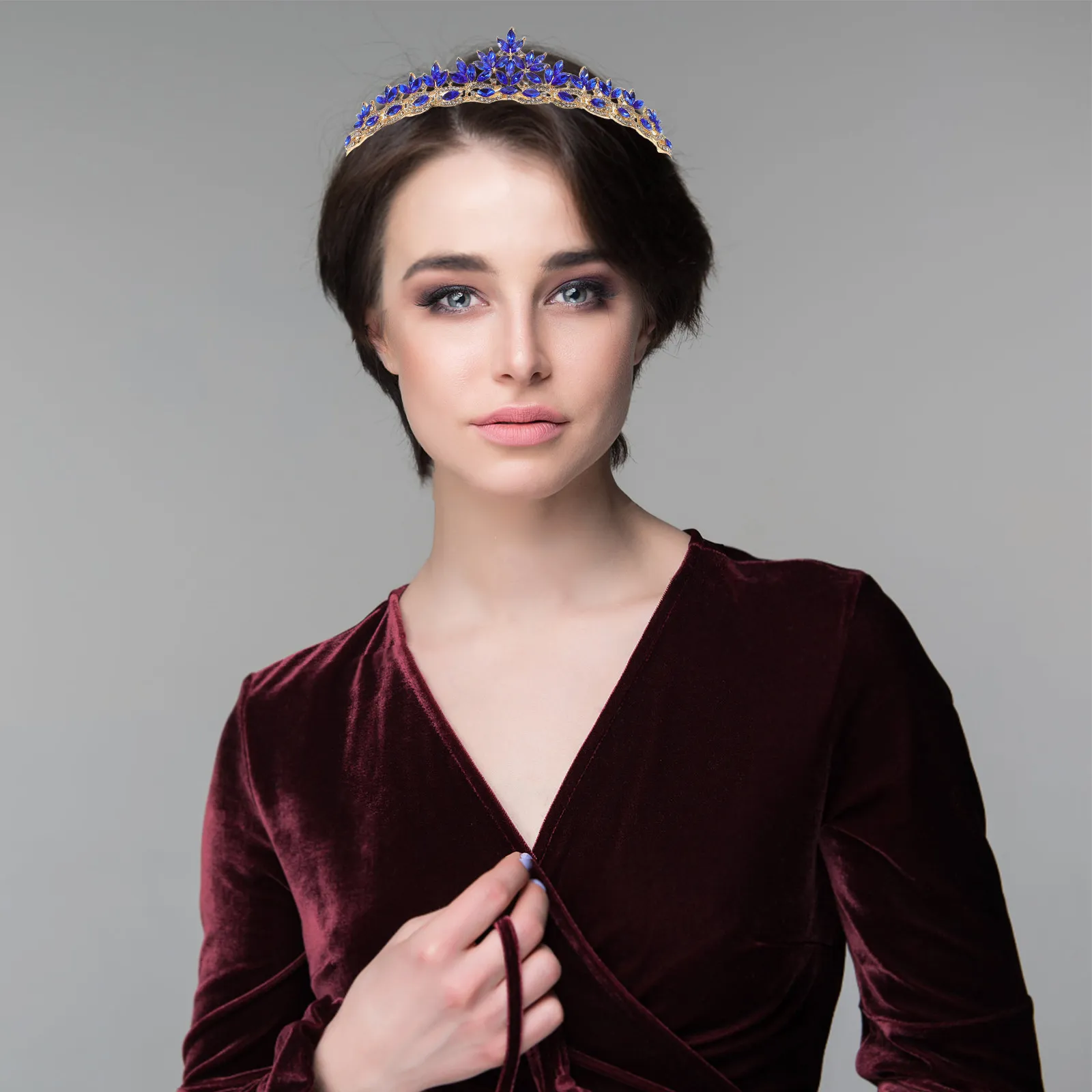 

Свадебная повязка на голову в форме листа со стразами, с синими акцентами, ручной работы, свадебная тиара-корона, элегантный аксессуар для волос для свадебной вечеринки, водостойкая