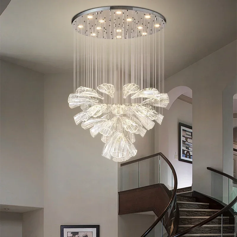 

2026 for luxury petal chandelier for duplex staircase hotel lobby villa high ceiling dining living room decorative glass