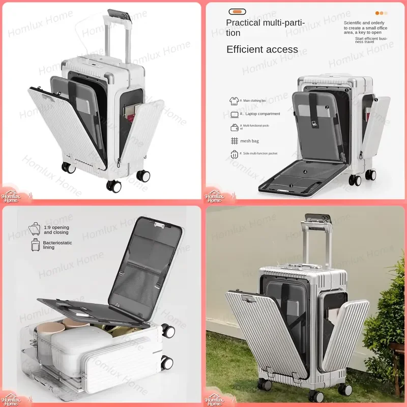for Travel Luggage 20 24 Inch Front Opening PC Suitcase with Double Side Pockets Carry On Boarding Trolley Bag Three