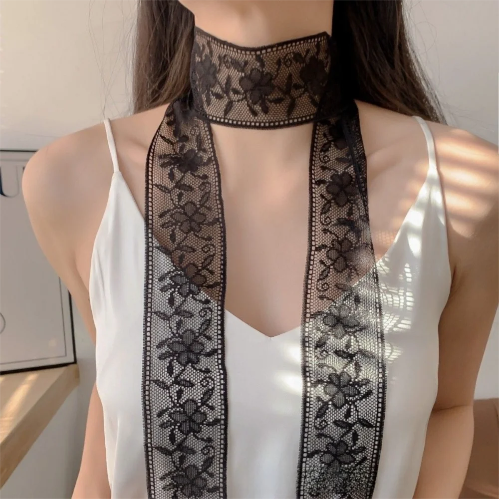 

Retro Floral Embroidery Lace Wrap Scarves Thin Soft Lace Neck Strap Narrow Long Evening Party Scarves Dress Decoration
