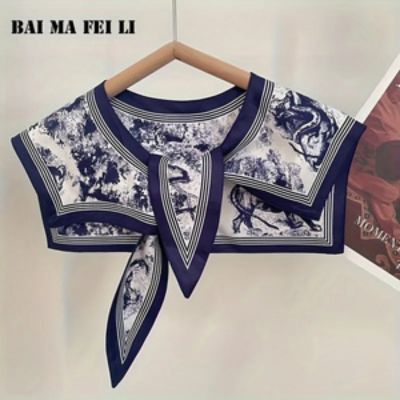 Women's Versatile Silk Scarf Spring Summer Autumn Fashionable Shirt Collar Decoration Shoulder Pad Neck Protector Small Shawl