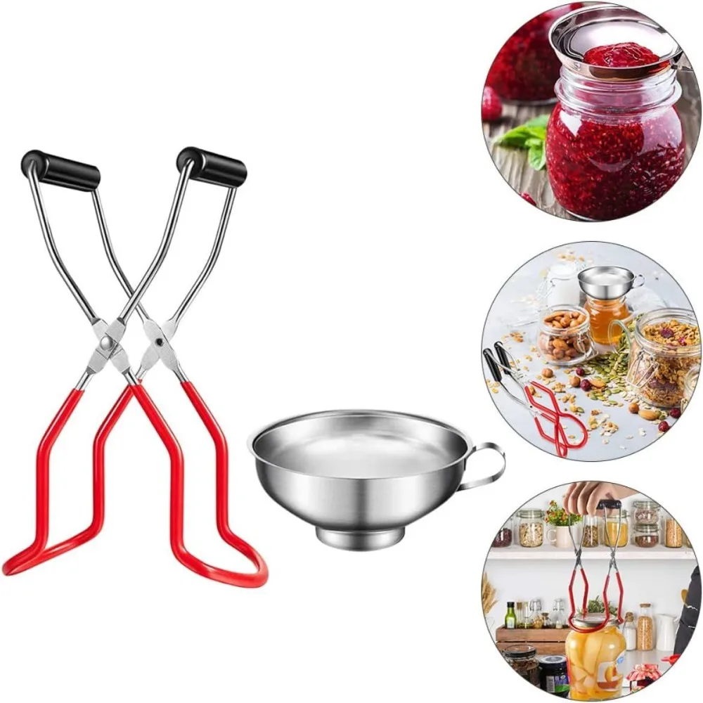 KitchenTool Stainless Steel Canning Jar Lifter Heat Resistance Anti-Clip Can Lifter Tongs with Grip Handle Glass Bottle Holder