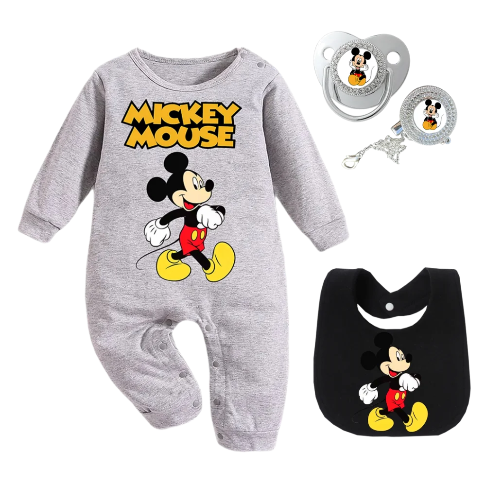 

Baby long-sleeved jumpsuit newborn feeding pacifier and baby chain clip set boy and girl baby bib and crawling suit