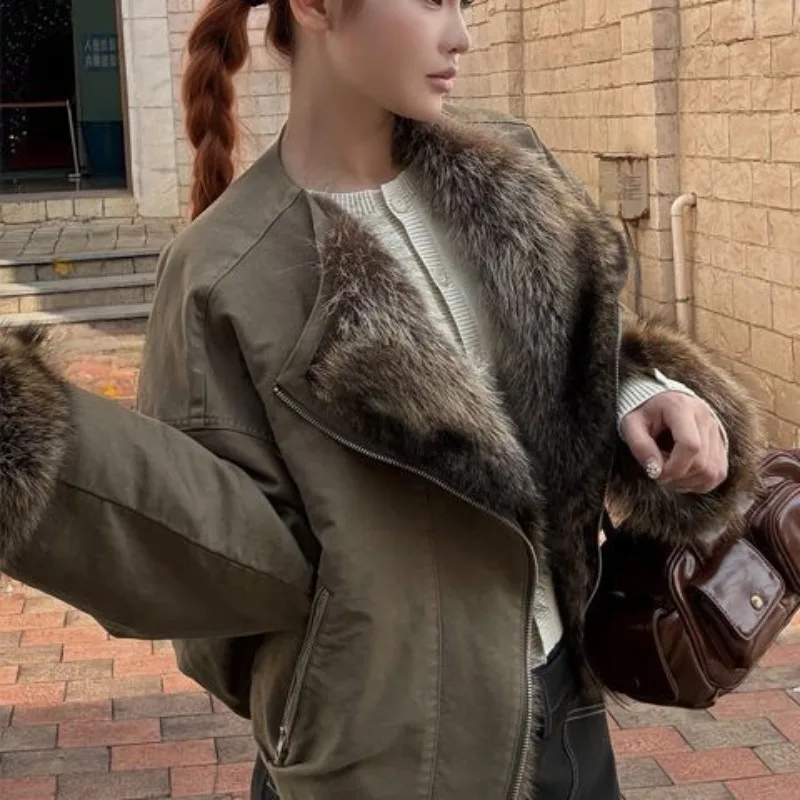 Maillard Overalls Women's Autumn and Winter Wear High-end Fur Collar Jacket Loose Casual Cleanfit Top