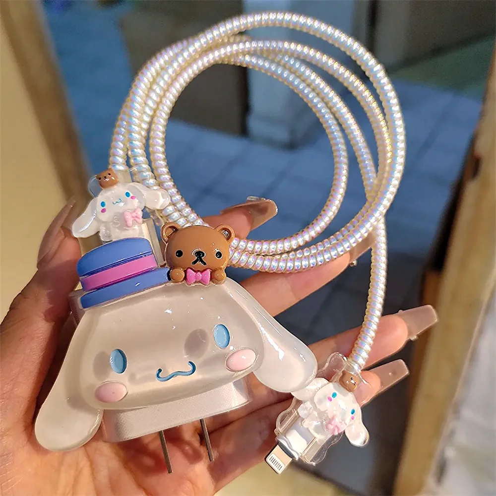 Sanrios Cinnamoroll Charging Cable Protector for Iphone 18/20W Cable Holder Ties Winder Clip Cute Usb Charger Cord Organizer