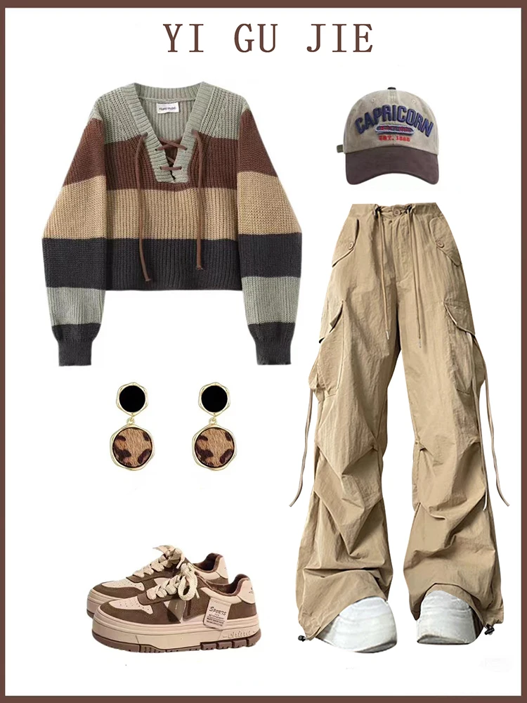 

Autumn Faion Women's Long Sve Sweater High Waist Workwear Pants Two Piece Set Anti-Aging Japanese Sle Slimming Effect