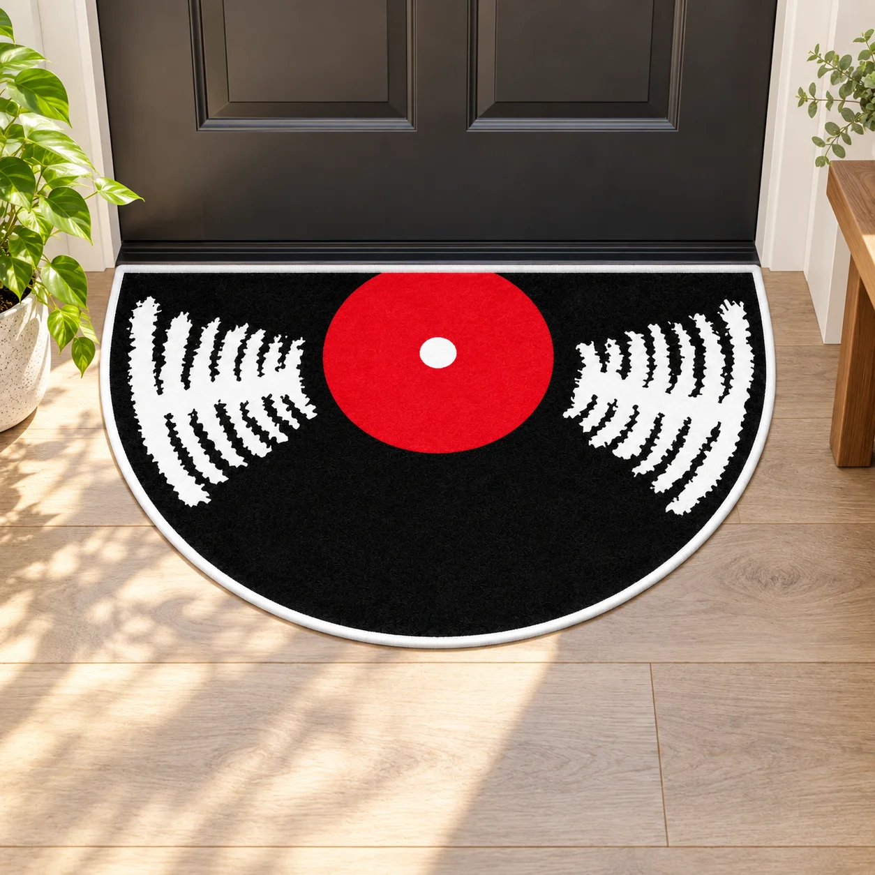 Black Vinyl Record Shaped Area Rug, Retro Music Floor Mat for Bedroom Living Room Studio, Cool Music Lover Home Decor Gift