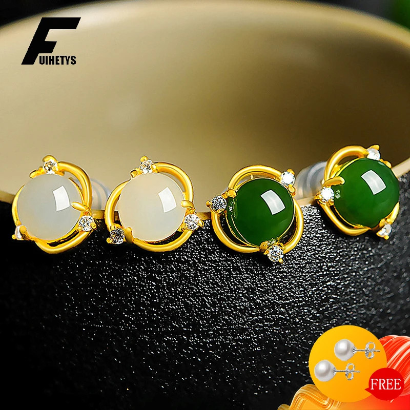 

Vintage Women Earrings Silver 925 Jewelry with Emerald Zircon Gemstone Gold Color Stud Earrings Accessories Wedding Engagement