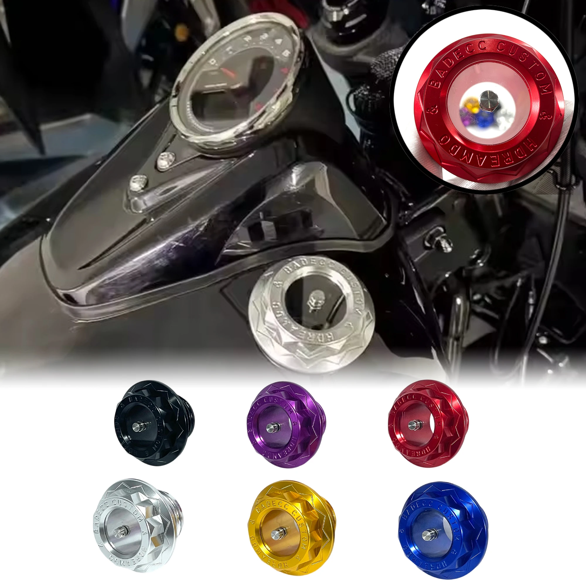 

Motorcycle CNC Aluminum Custom Visible Fuel Gas Tank Vented Oil Cap For Harley Touring Road King Softail Dyna Sportster XL883