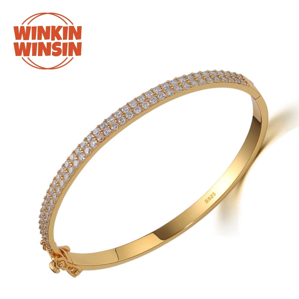 

Winkin Winsin S 925 Sterling Silver Bangle Double Row Moissanite Starry Sky Bracelet Champagne Gold Bracelet Jewelry