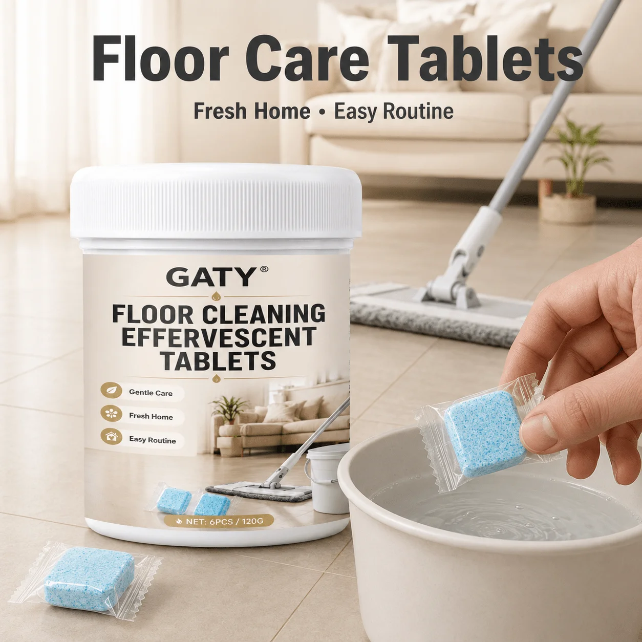 Floor & Tile Cleaning Tablets, Deep Stain Removal, Removes Grease & Dust, Kitchen, Bathroom, Living Room Floors, Easy Dissolve