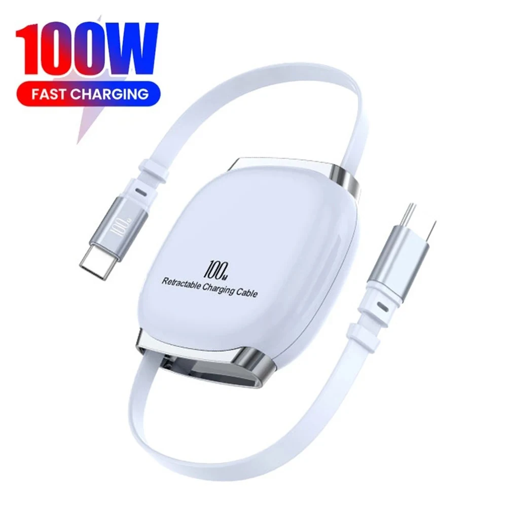 1m Retractable 100W Type C To Type C Cable Phone PD Fast Charging Cord USB C Data Wire For iPhone 17 Samsung Xiaomi Huawei POCO