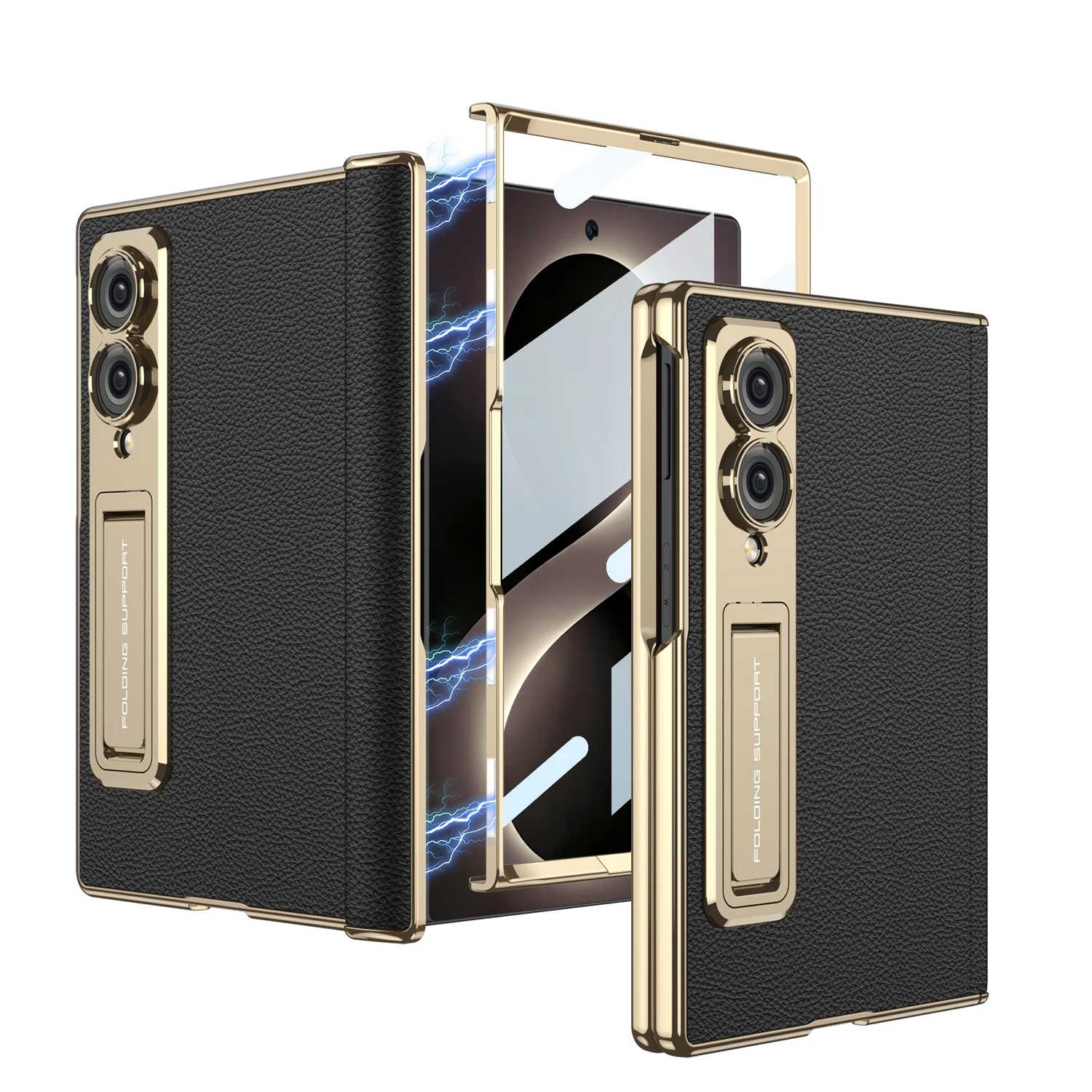 For Samsung Galaxy Z Fold 8 Wide Case Skin-Friendly Matte Leather Bracket With Tempered Film Shockproof Back Cover Accessories
