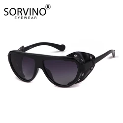 SORVINO Steampunk Men Sunglasses Women Metal Shades Round Punk Leather Eyeglasses Vintage Designer Oculos UV400 Gafas